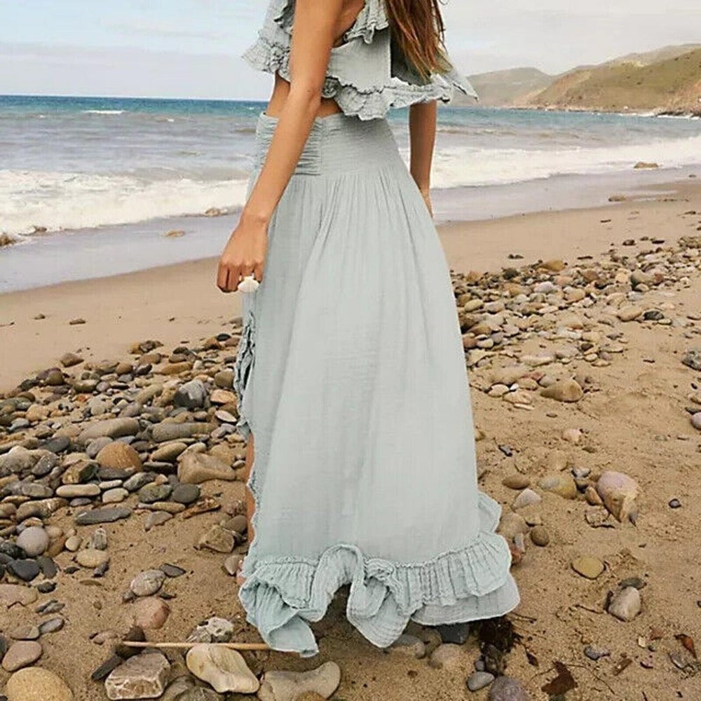 Free People Free-est Augusta Long Skirt Endless Summer Tiered Ruffle M - Picture 2 of 10